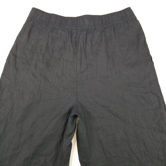 Tahari Pants Womens Large Black Linen Wide Leg Pull On Elastic Waist Pockets - Picture 4 of 11